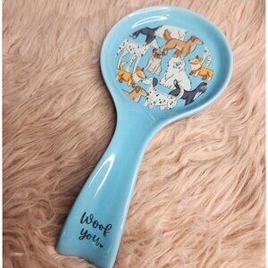 BRAND NEW! FIG & FERN "WOOF YOU" DOG THEME CERAMIC SPOON REST   COLOR: BLUE, BLA